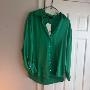 Zara Green Women's Button Down Blouse
